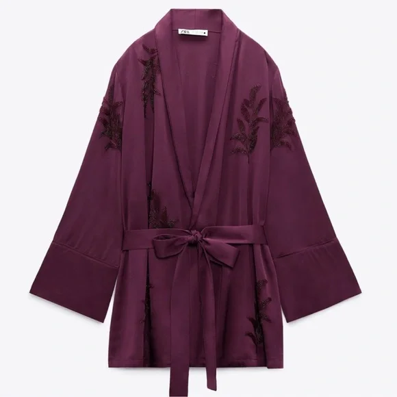 Zara 2 Piece Embroidered Beaded Kimono and Pants Co Ord Set - Picture 7 of 9